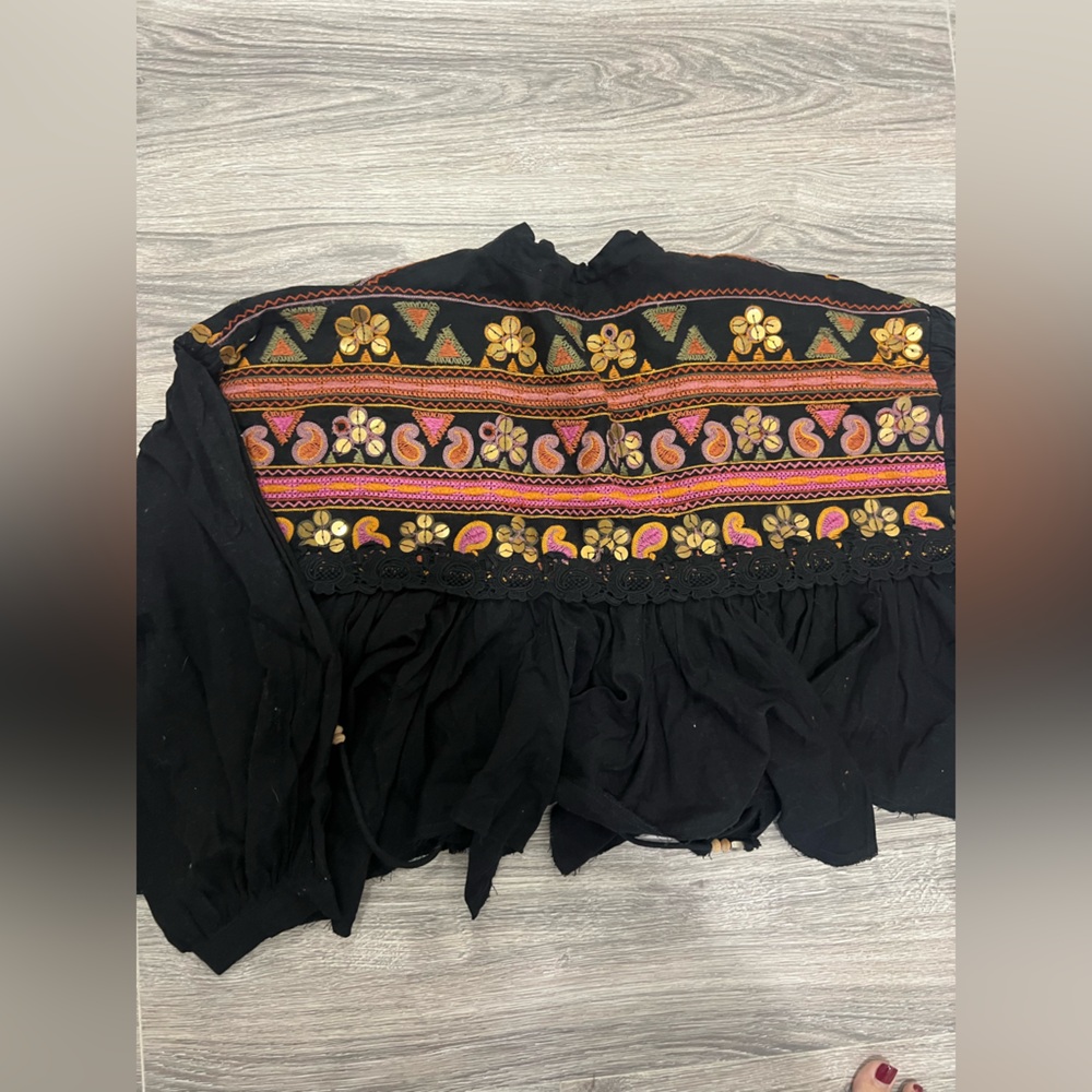 New Free People Bohemian Black and Multicolor Embroidered Oversized Jacket Sz L - Picture 5 of 6